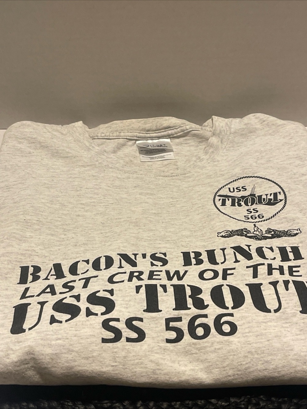 Light Gray USS Trout SS 566 Navy Submarine Graphic Crewneck Tee Port & Company